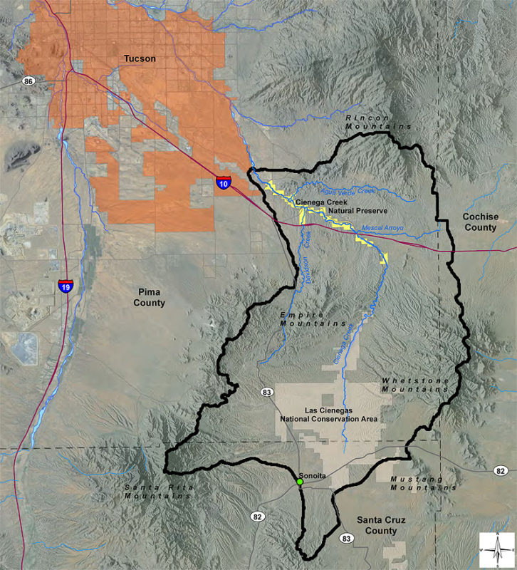 Cienega Watershed boundaries map